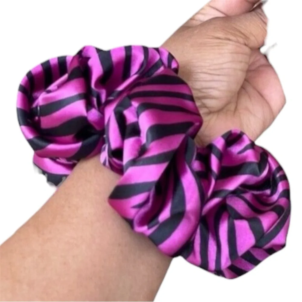 New Hair Scrunchie Purple And Black  Zebra Silk XL